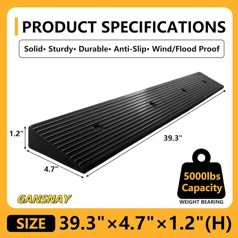 GANSNAY 1.2" Rise Rubber Ramp Threshold Ramps with Pre-Set Holes& Plugs, Longer Size 5000lbs Capacity, Non-Slip& Cuttable- for Doorways, Driveways, Warehouse, Patio, Shed- 1.2" Rise(39.3"×4.7") - Image 2